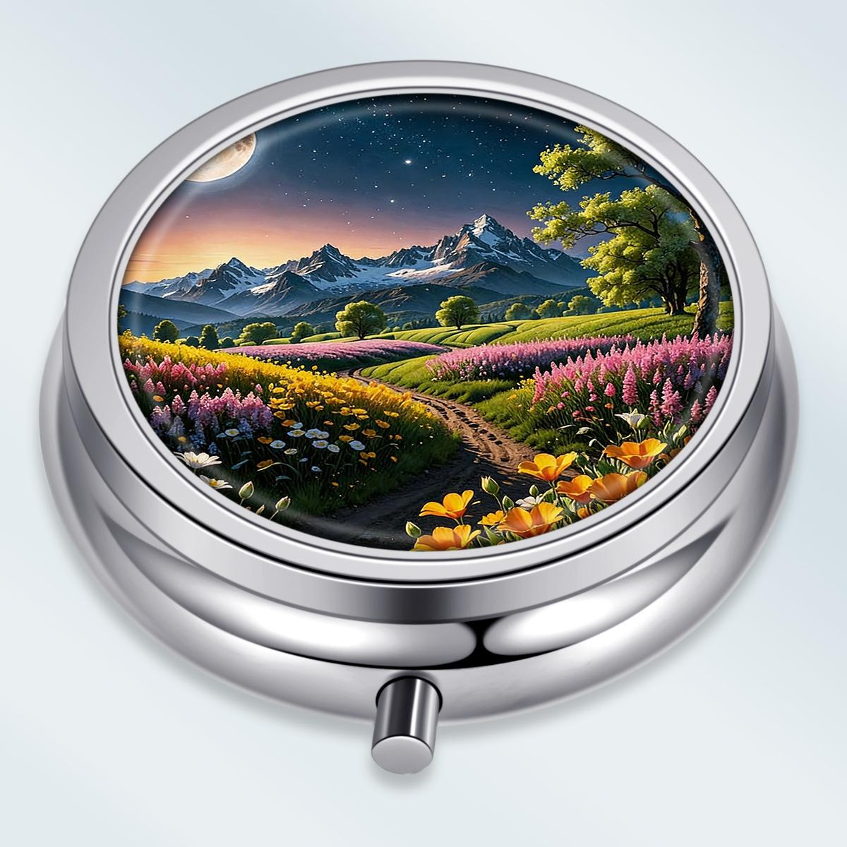 

Portable Pill Box with 3 Compartments, Mini Metal Medicine Organizer Case, Cute Printed Pill Container for Vitamins, Pills, Jewelry, Travel, Daily Use разноцветный