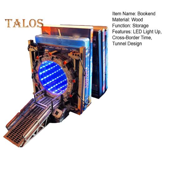 Stargate LED Light Up Bookend Cross-Border Time Tunnel Design Basswood Construction Book Shelf Game Display Stand