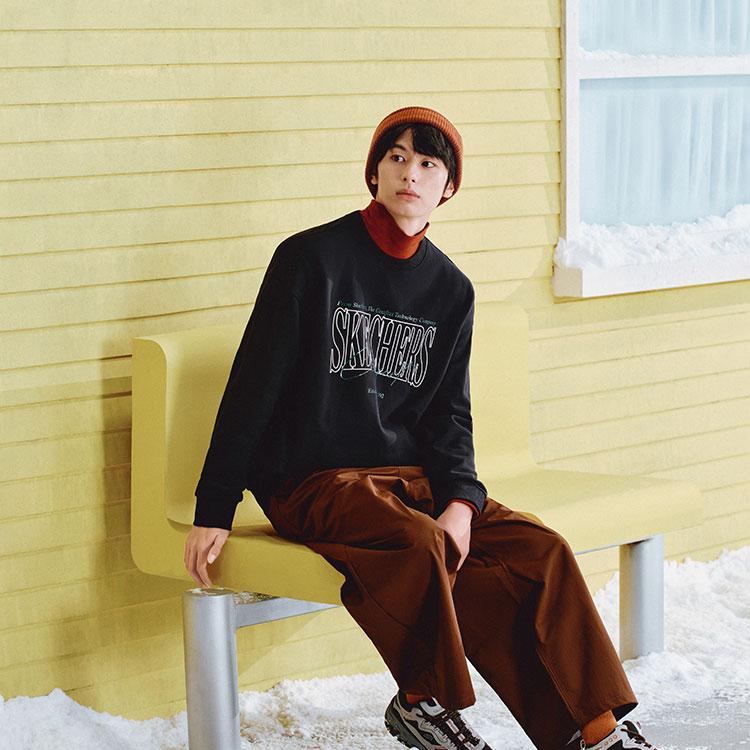 Skechers Round Neck Loose Vintage Pullover Letter Print Long Sleeve Sweatshirt Unisex Sweatshirt Carbon-Black L324U059-0018
