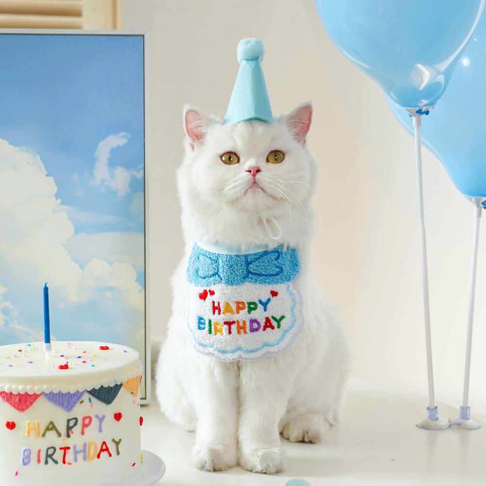 Senye Pet Birthday Bib Scarf & Hat Decoration for Dogs and Cats