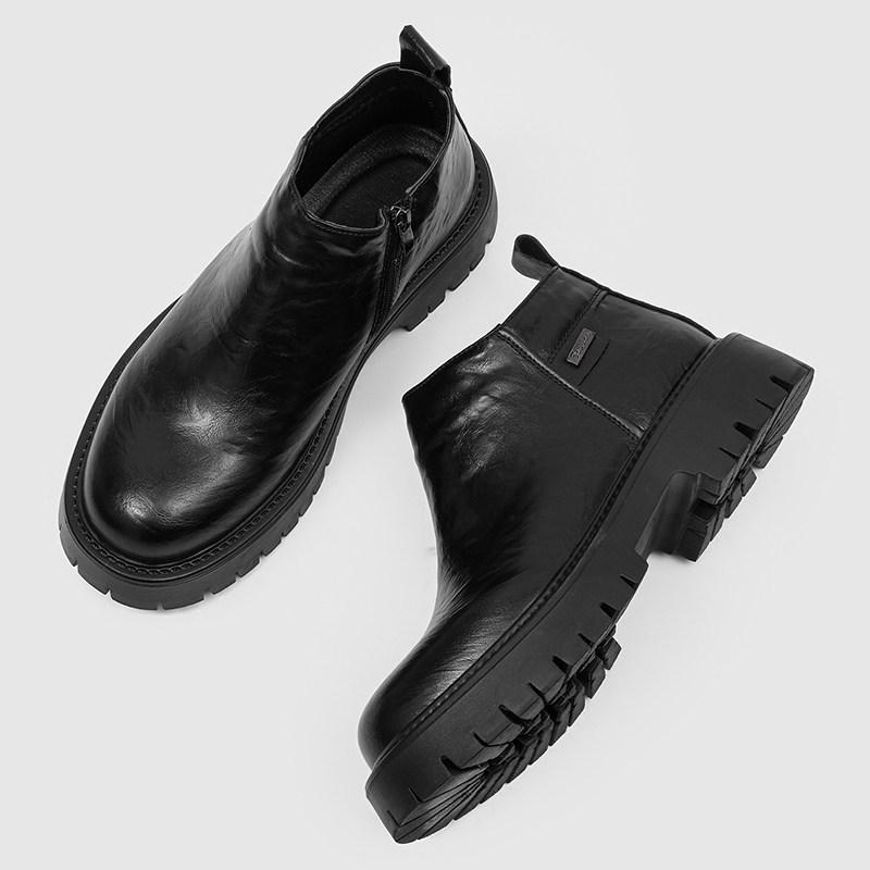 Chelsea Boots Winter British Style Platform Heightening Short Boots High Top Business Leather Shoes Smoke Boots Medium Top Martin Boots