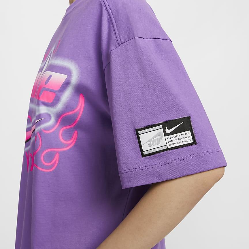 Nike Sportswear Oversized Lightweight Printed Casual Short Sleeve T-Shirt Women Tops Raspberry FZ1147-521