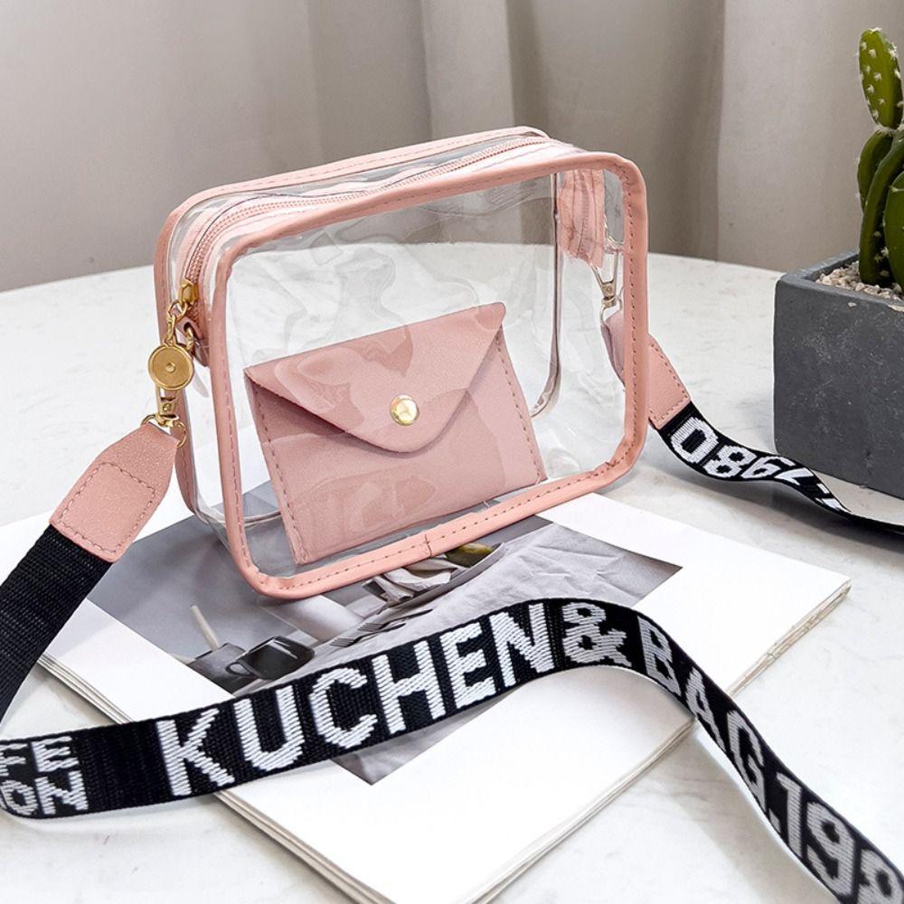 Transparent Crossbody Bag for Women PVC Transparent Candy Color Letter Fashion Shoulder Bag Jelly Bag Small Square Bag
