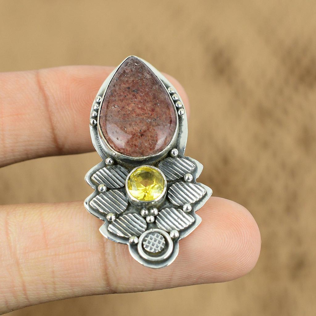 Natural Sunstone Gemstone Pendant Handmade 925 Sterling Silver Indian Jewelry