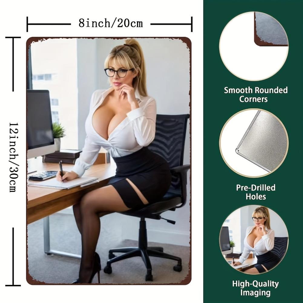 [Unik väggkonstdekor] Välbröstad vacker kvinna metallplåt väggkonst | 2D platt, 8x12 tum järnrumsdekoration