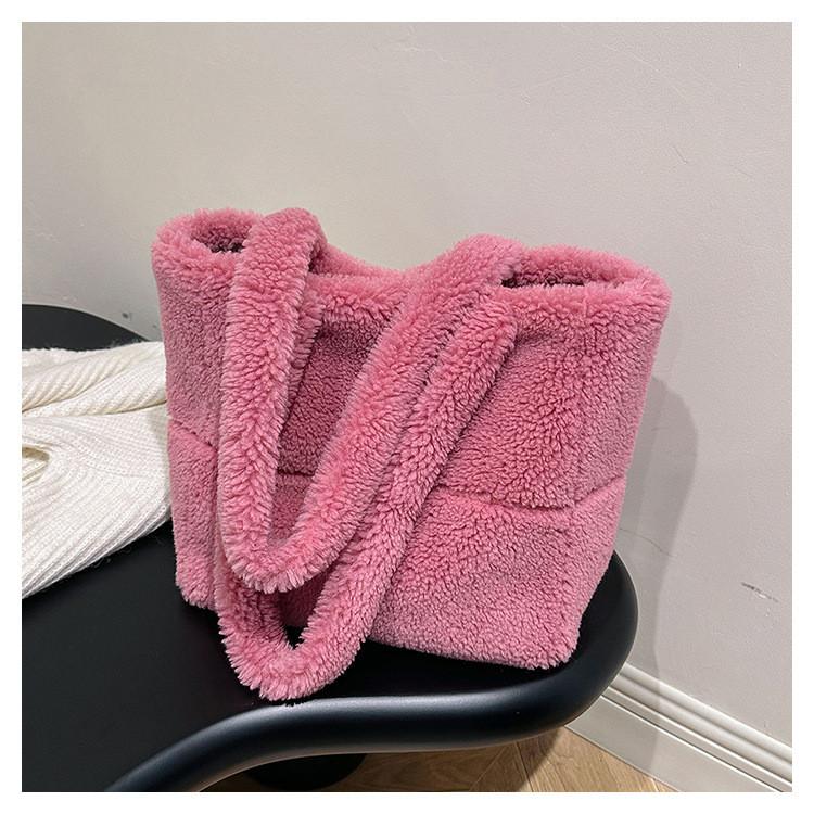 IELGY Autumn Winter Particle Lamb Wool Tote Bag Large Capacity Portable One-Shoulder Wool Bag
