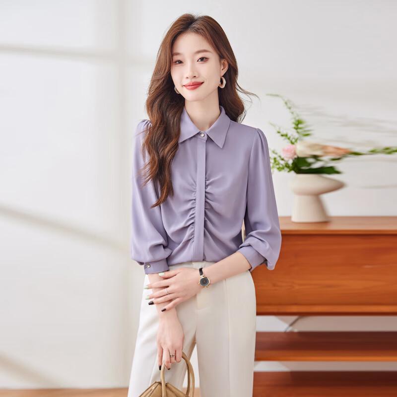Teluoman Women s Pleated Lapel Chiffon Blouse 2XL