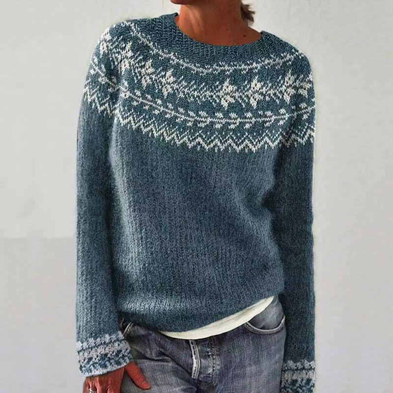 Damen Rundhals Farbblock Lockerer Passform Pullover Strickpullover Geometrisch Street Style 2025