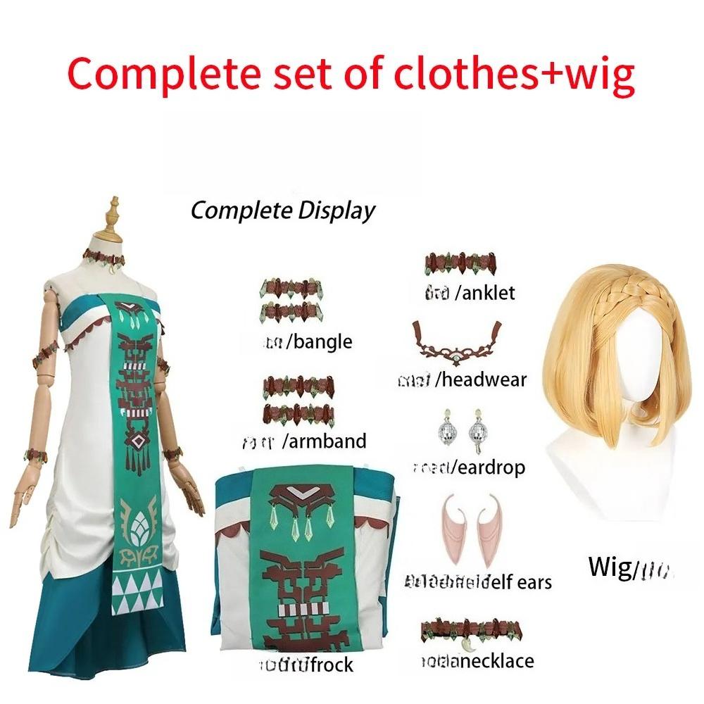 The Legend Tears of The Kingdom Princess Zelda Cosplay Sexy Dress Uniform Wig Headdress Set Prop Halloween Costume Women