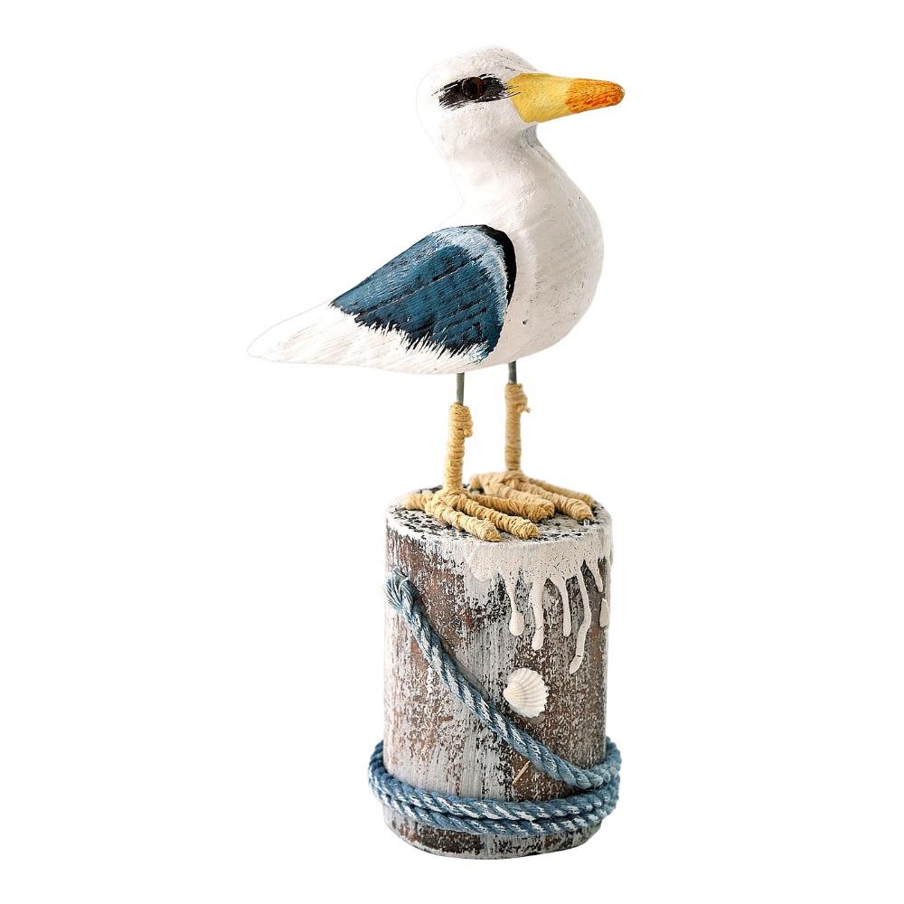 Mediterranean Style Wooden Seagull Craft Vintage Seagull Model Seabird Ornament  Coastal Home