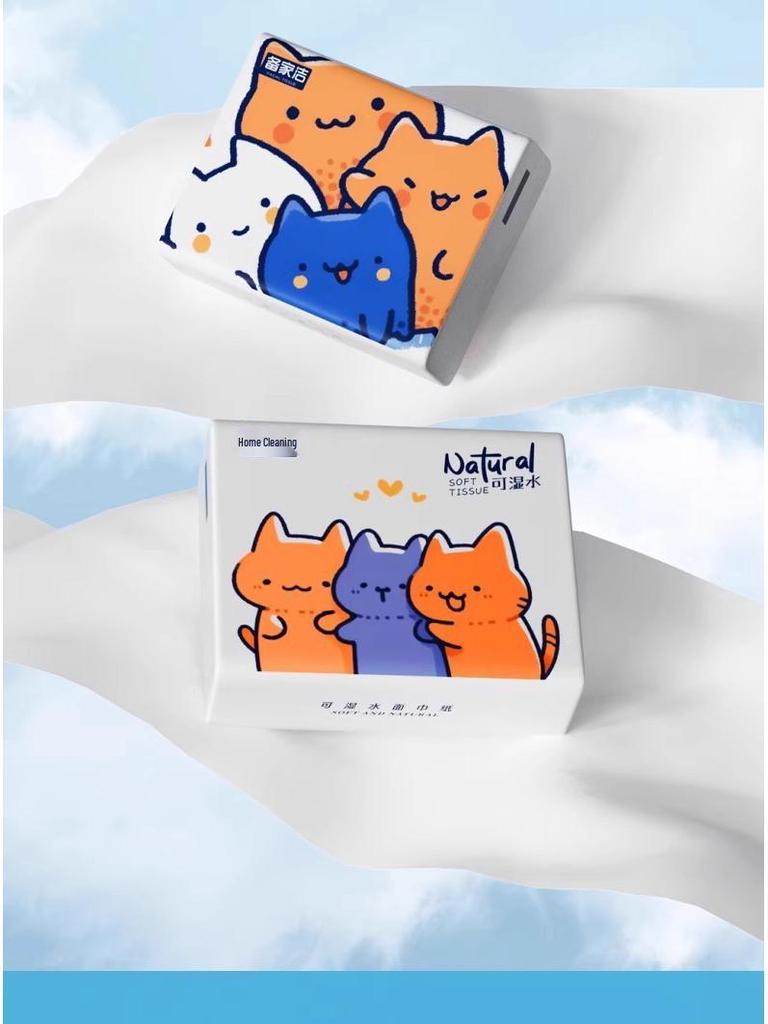 Cartoon Print Pocket Tissue: Student-Friendly Portable Wood Pulp Facial Napkins, Douyin Style.
