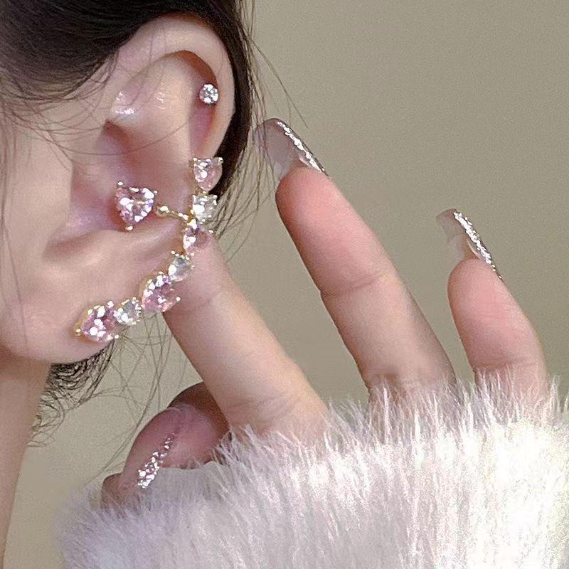 2023 Trendy Asymmetrical Rhinestone Heart Earrings & Ear Cuff for Women