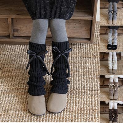 Kids Fashionable Ribbed Leg Warmer Cosy Winter Knitwear With Decorative Bows For Girls Play And Casual Outfits