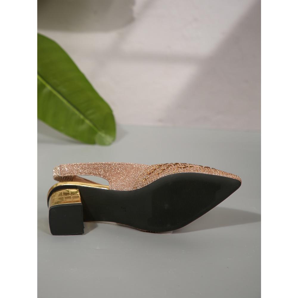 Scarpe da Lavoro da Ballo Basse con Strass Appuntati per Donna, Bocca Bassa Texture Metallica