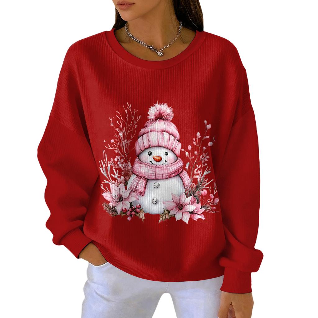 Women's Loose Comfortable Casual And Fashionable Round Neck Christmas Pattern Long Sleeved Sweatshirt