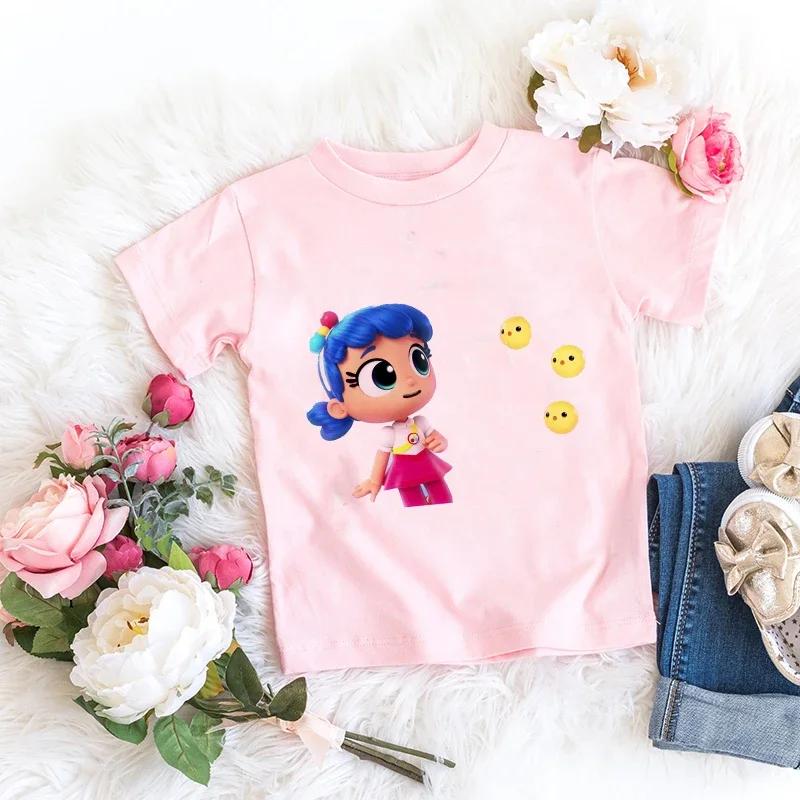 Kids Girl Pink Tshirt Baby Rainbow Kingdom Tops Toddler Tees Clothes Children Clothing Cartoon Short Sleeve Tshirt Casual Wear