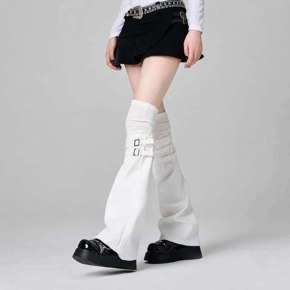Leder-Schnallen-Beinwärmer Halten Warm Harajuku Socken Süße Kniehohe Socken Damen Mädchen