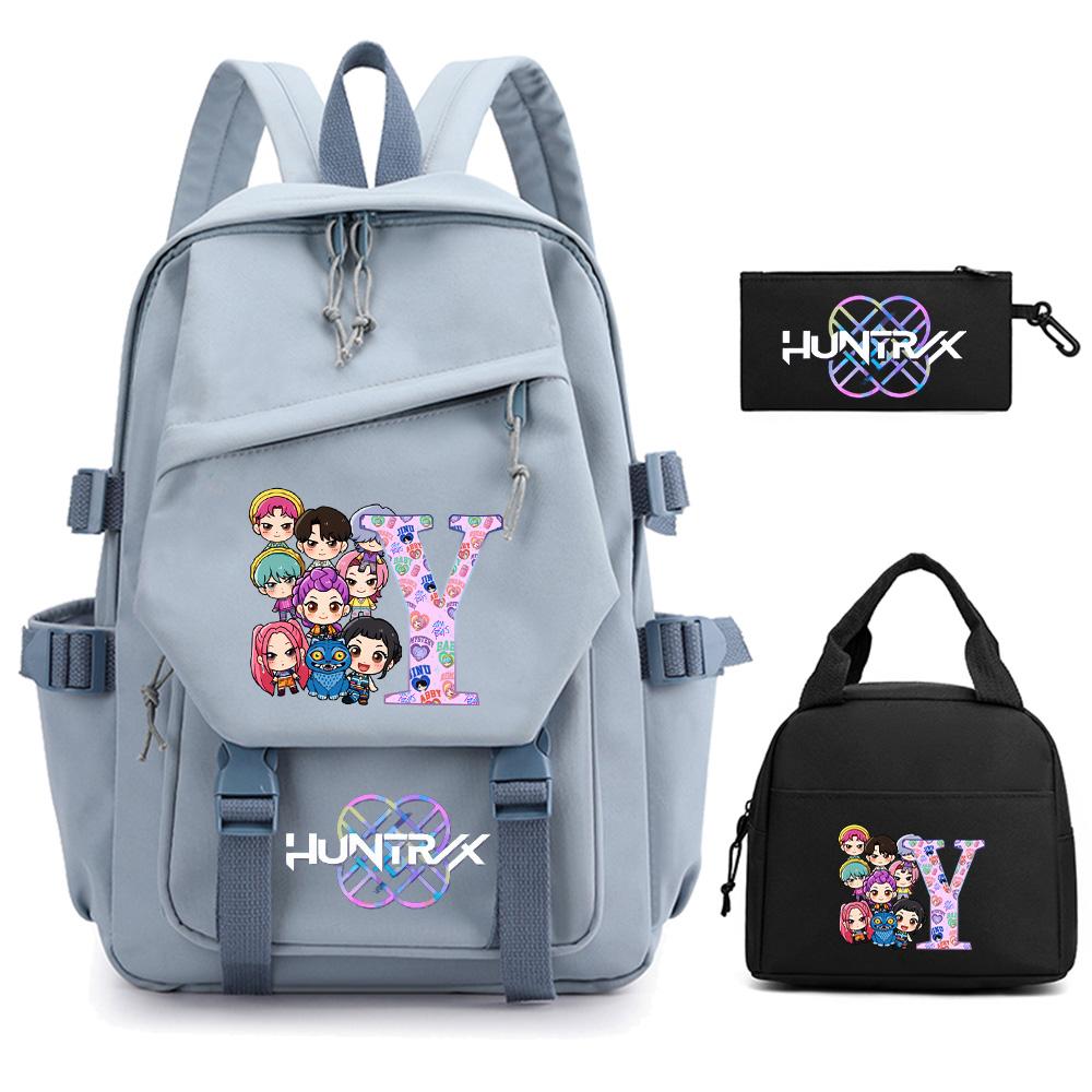 3Pcs/set Cartoon 26 English Letter Kpop Demon Hunters Printed Backpack for Teenger Children Large Capacity Schoolbag Girl Gift Women Travel Bag