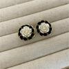 Korean Unique Camellia Black White Stud Earrings for Women Piercing Ear Jewelry Pendientes Earring