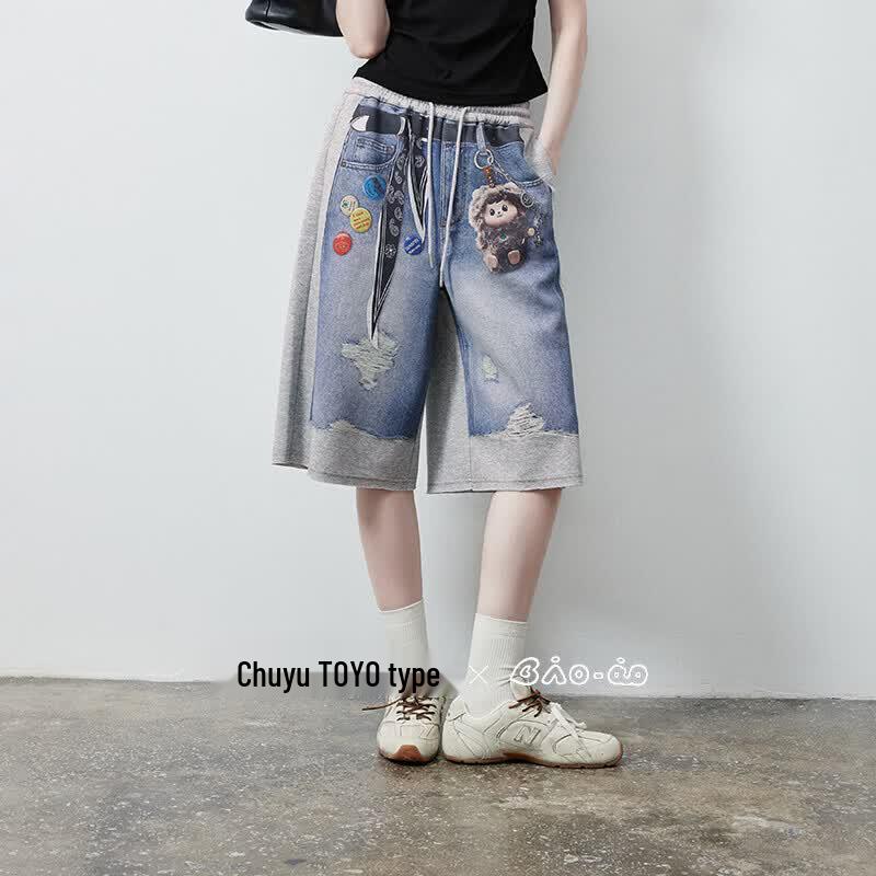 Chuyu Bao-ao Collaboration Print Layered Casual Cropped Pants S