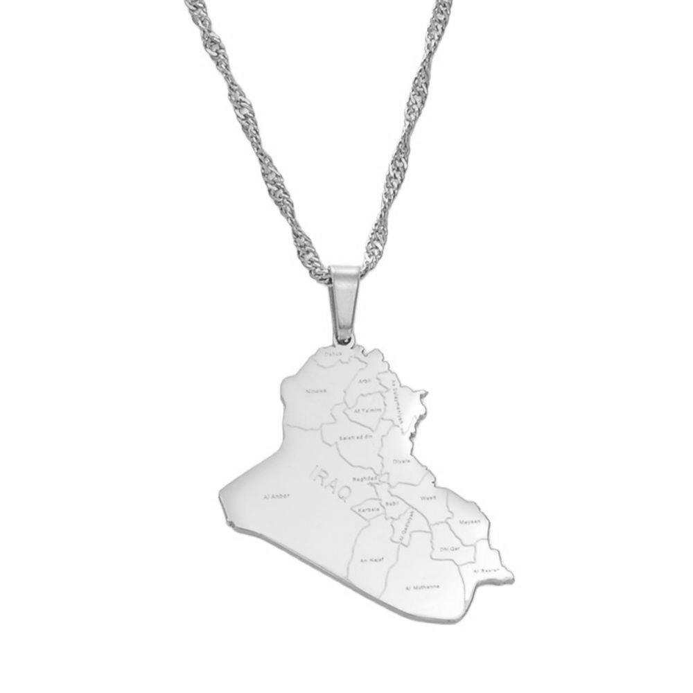 Anniyo Republic Of Iraq Map Cities Pendant Necklace Gold Color Jewelry Map Of Iraq Necklaces #153621 60cm OR 23.6 Inches