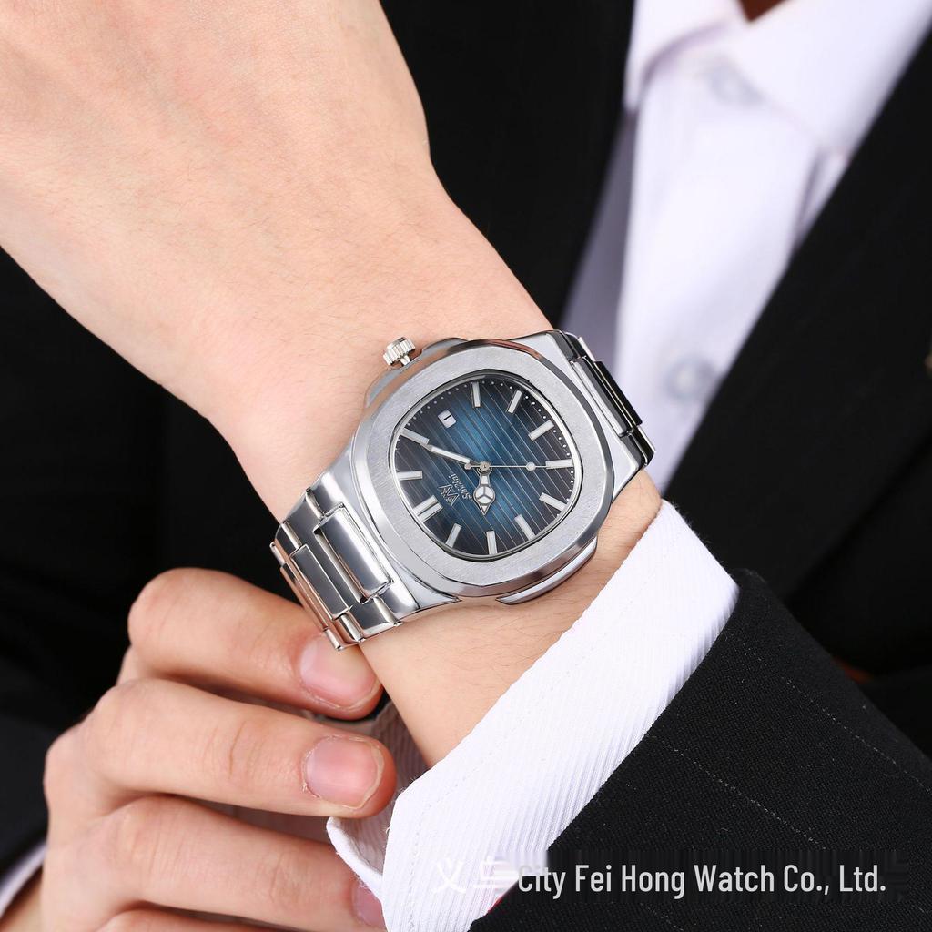 Men's Multifunctional Waterproof Quartz Watch with Steel Band and Luminous Display