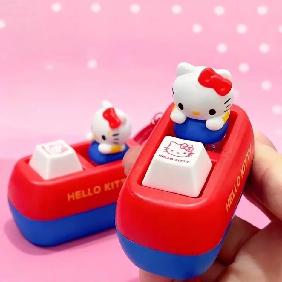 Anime Hello Kitty Voice Button Keychain Kt Cat Keycap Stress Reducing Toy Keyboard Desktop Decoration Birthday Keychain Gift