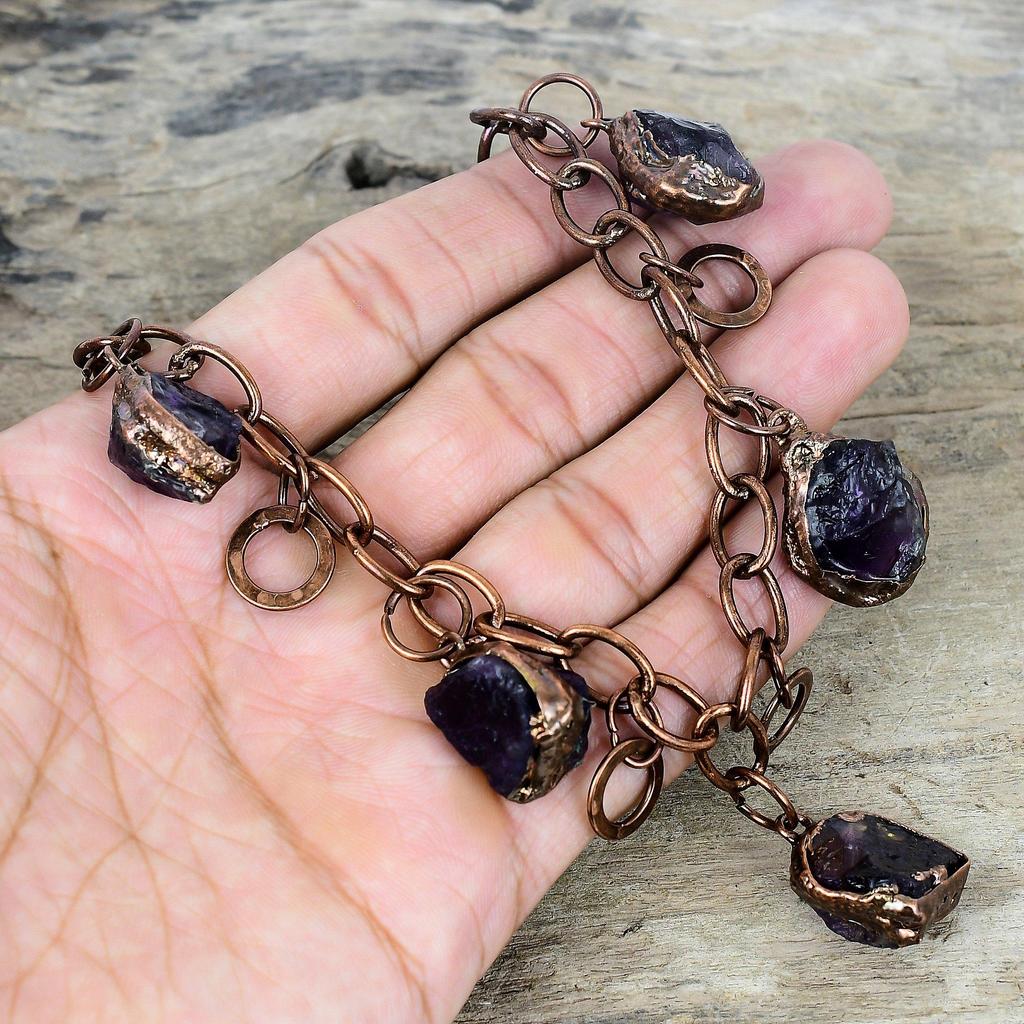 African amethyst rough necklace electroformed copper necklace adjustable chain necklace handmade copper jewelry gemstone necklace for gifts