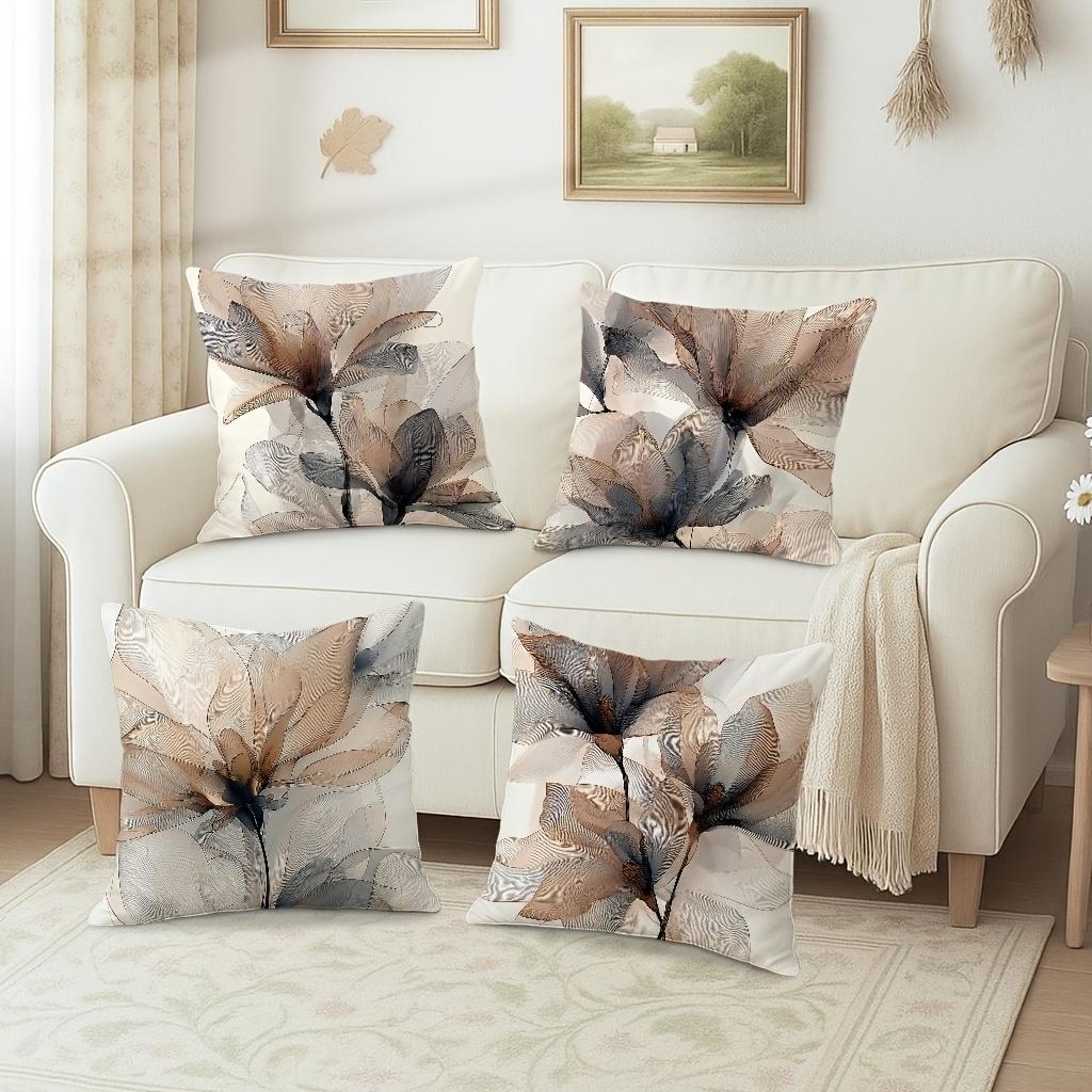 Floral Beige Brown Throw Pillow Cover One Sided Printing Decorative Cushion Cover Vintage Rustic Farmhouse Home Decorations Sofa