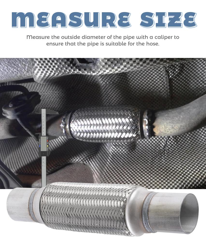 Uitlaat flexibele pijp 2,5 x 8 inch Heavy Duty Roestvrij Staal Demperbuis Vermindert Vibratiegeluid Universele Pasvorm voor Auto's Vrachtwagens SUV's