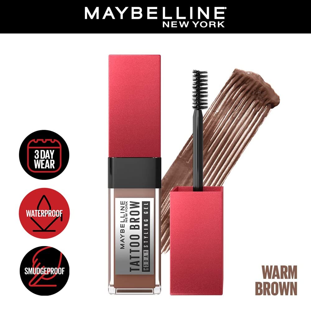 Maybelline New York Tattoo Brow 3 Day Styling Brow Gel Warm Brown Semi-Permanent Eyebrow Gel 6ml