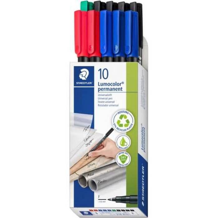 Staedtler Feutre pour transparent Lumocolor® permanent pen 318 318 B10 bleu, vert, rouge, noir