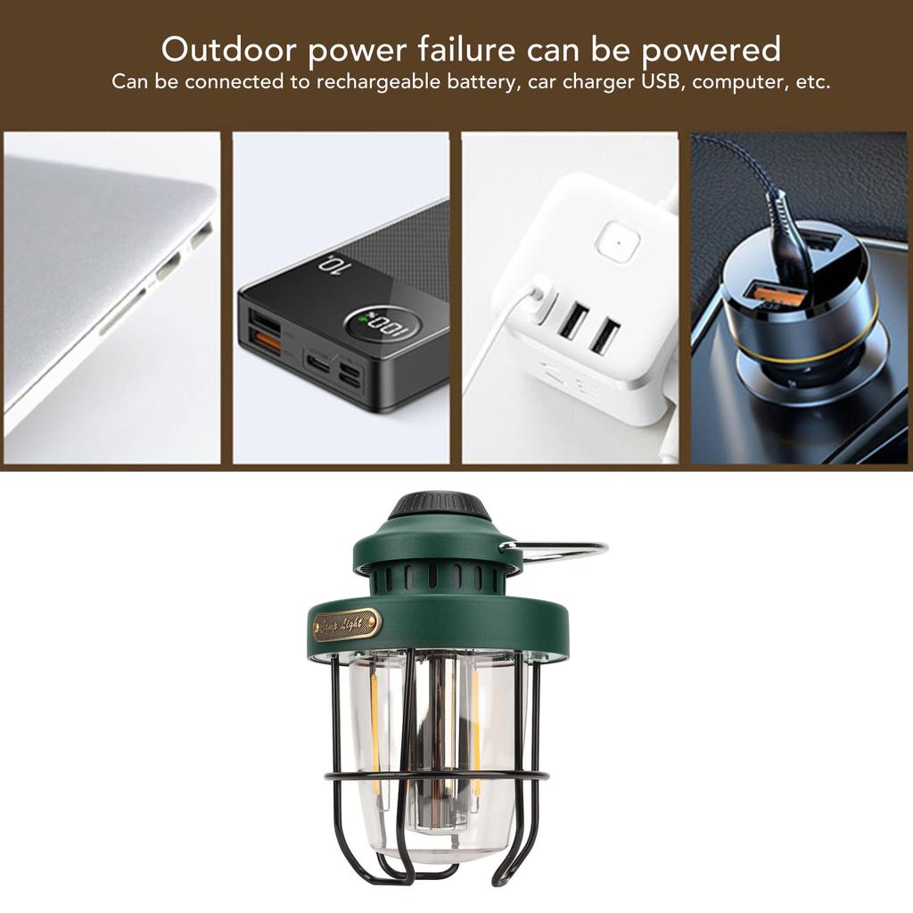 Retro LED Camping Lantern Portable Multifunctional Rechargeable Tent Light for Outdoor