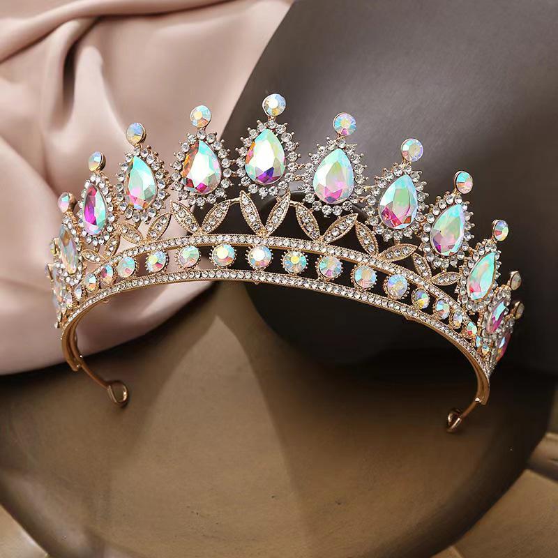 Luxurious Crystal Gemstone Water Drop Tiara Bridal Hair Accessories Wedding Party Banquet Event Elegant Fashion Women Crown Gift