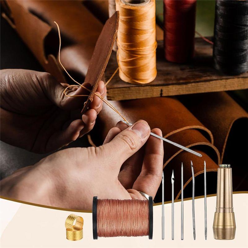 Aug. 9Pcs Leather Sewing Awl Kit With Copper Handle With 6 Needles For Leather Craft Needle Kit Shoe Repair Tool