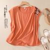 DIMANAF 2026 Plus Size Summer Women T-Shirts Tunic Shirt Floral Vest Sleeveless Oversize Loose Tees Casual Lady Tops Cotton Linen