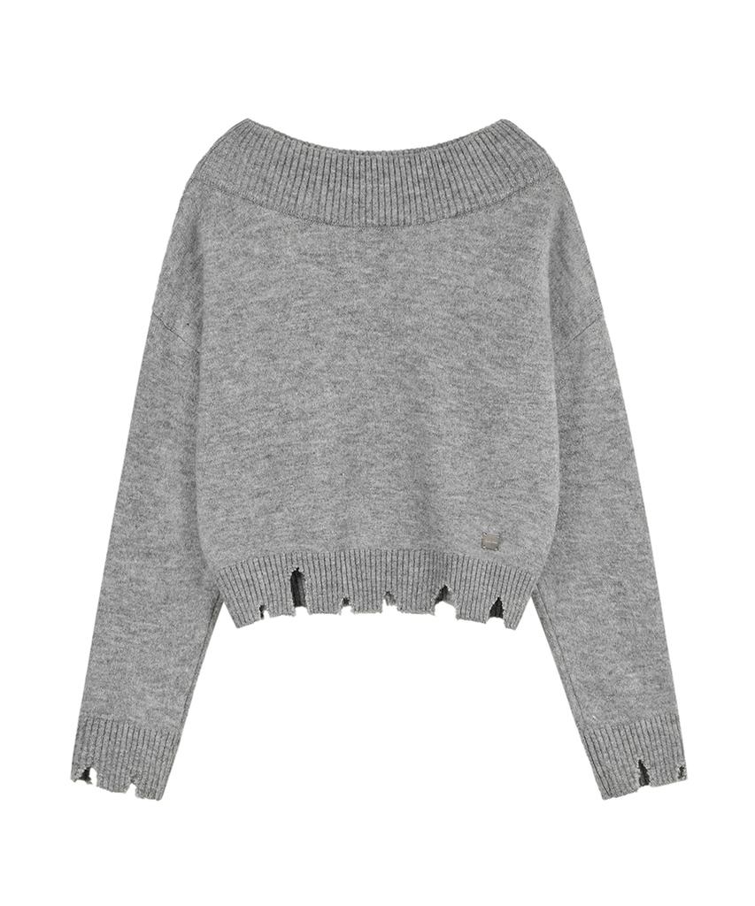 ROCKCAKE Off Shoulder Damaged Knit - Gray