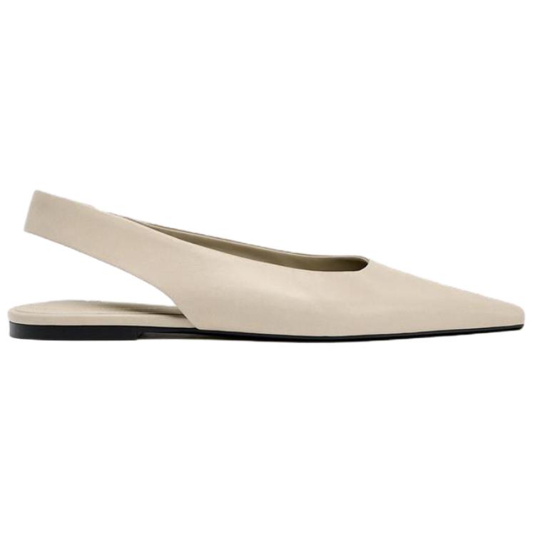 Zara Sheepskin Leather Open-Back Vintage Ballet Casual Flats 1Cm Women flats Light-Beige 1505610002