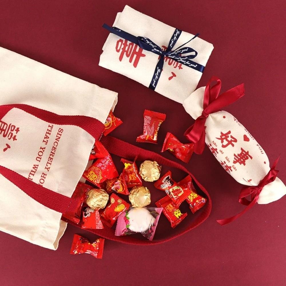 Sweet Canvas Wedding Candy Bag Spring Festival Handbag New Year Gifts Bag Bowknot Chinese Style Handbag Party