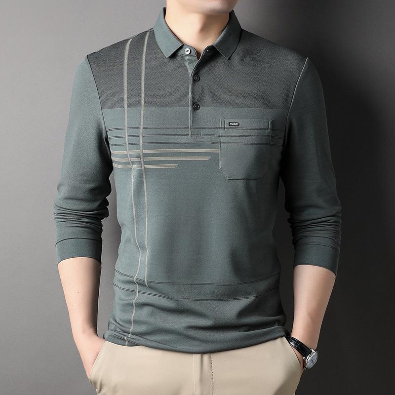Spring and Autumn New Long-sleeved T-shirt Men's Cotton Lapel POLO Shirt Middle-aged Business Men's Top Clothes