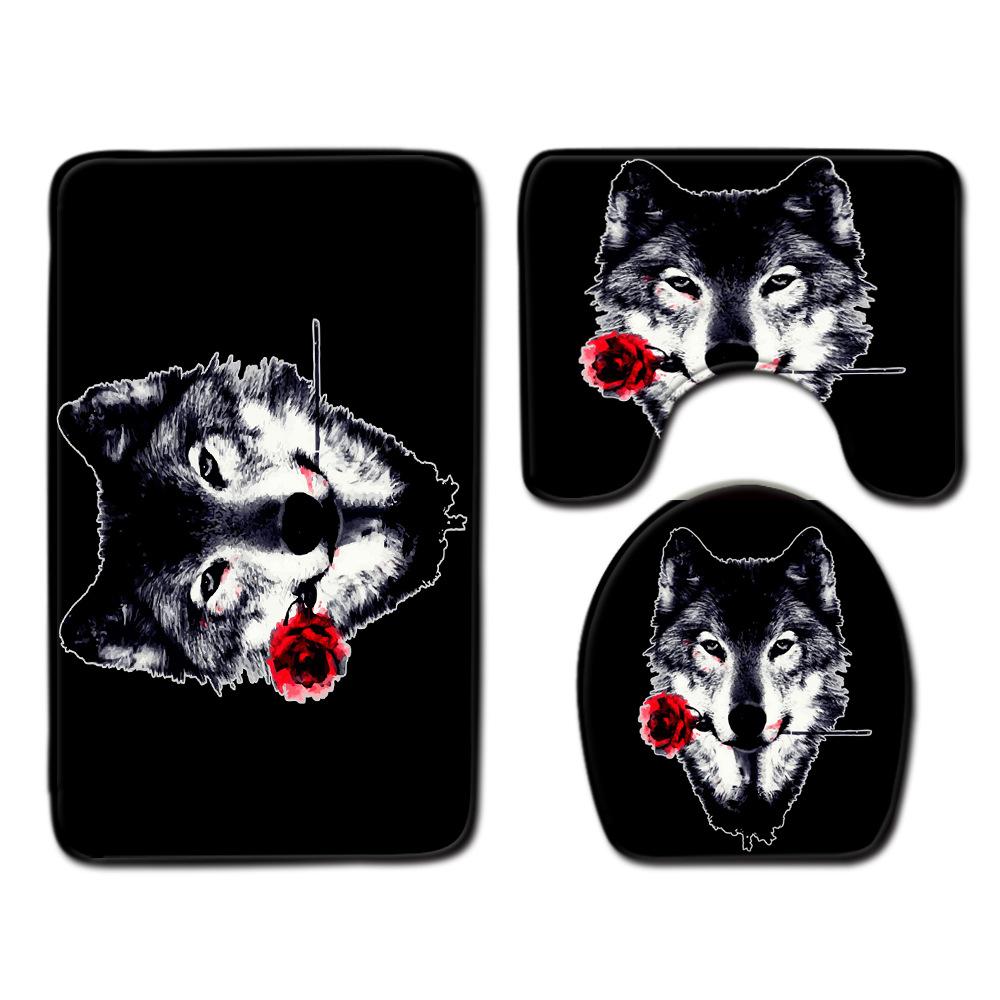 Wolf Badezimmer Toilette Dreiteilig Bodenmatte Fußmatte Badezimmerteppich