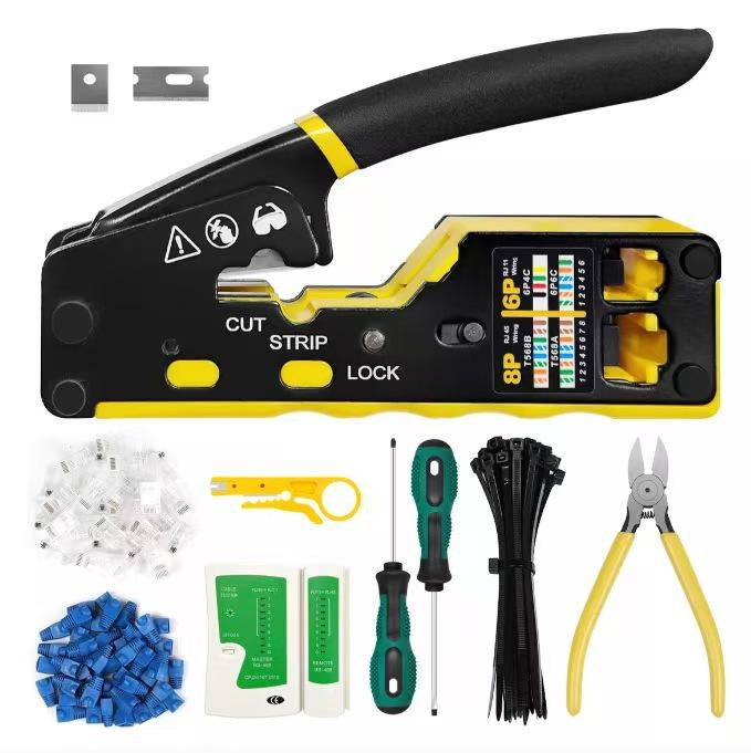 Set Mesh Cutters Network Crimping Test Perforated Crystal Head Making Pliers Tool Combination Hardware Network Repair