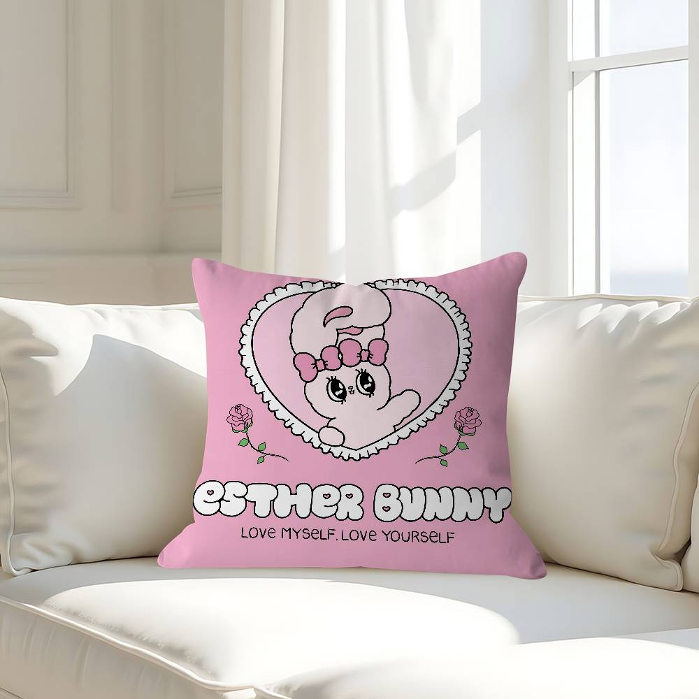 Cute E-Esther B-Bunny Pillow Case Removable Washable Cushion Cover – All-Season Soft Linen