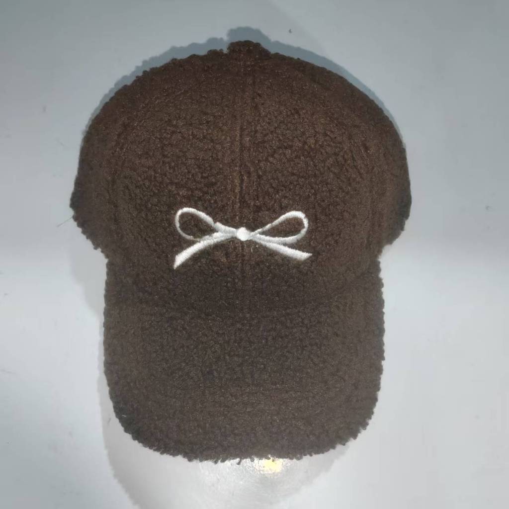Winter Plush Baseball Cap With Embroidered Butterfly Bow Design For Wear Daily