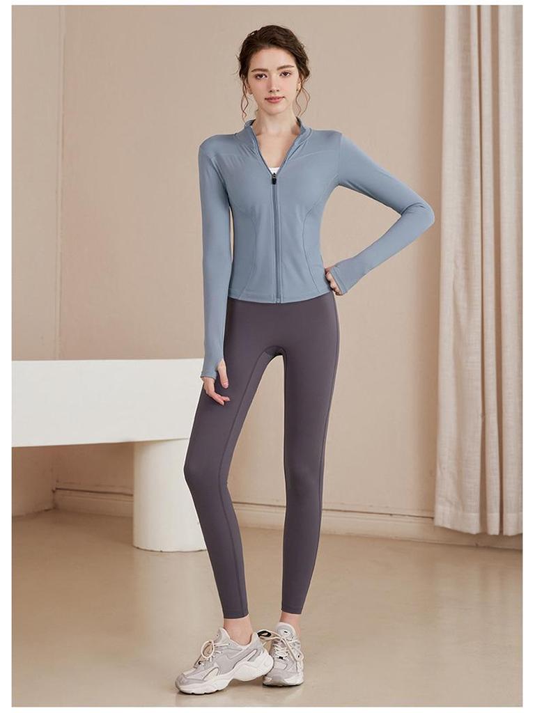 Women's Slimming Lambswool Jacket – Stand Collar, Velvet-Lined, Thick, Stretchy, Warm Yoga Top for Autumn & Winter