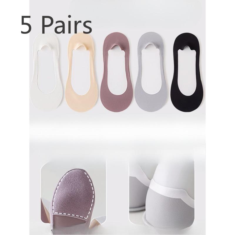 

5 пар женских летних тонких хлопковых носков-протекторов для стопы, нескользящих, из ледяного шелка, невидимых носков с мелким вырезом 5 Pairs