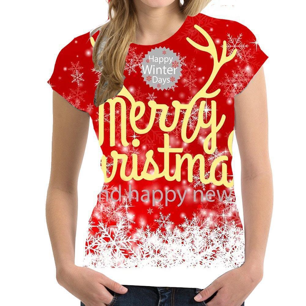 Summer Round Neck 3D Christmas Print Top Fashionable Casual Short Sleeved Women's T-shirts