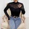 Spring Mesh Patchwork Long Sleeve Slim Base Layer T Shirt Top Women Fashion Daily Basic Office Lady Casual Slim Fit Ladies Elegant Top