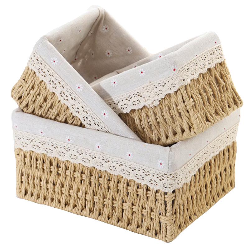 Woven Rattan Storage Basket with Lid - Snack, Sundries & Key Organizer