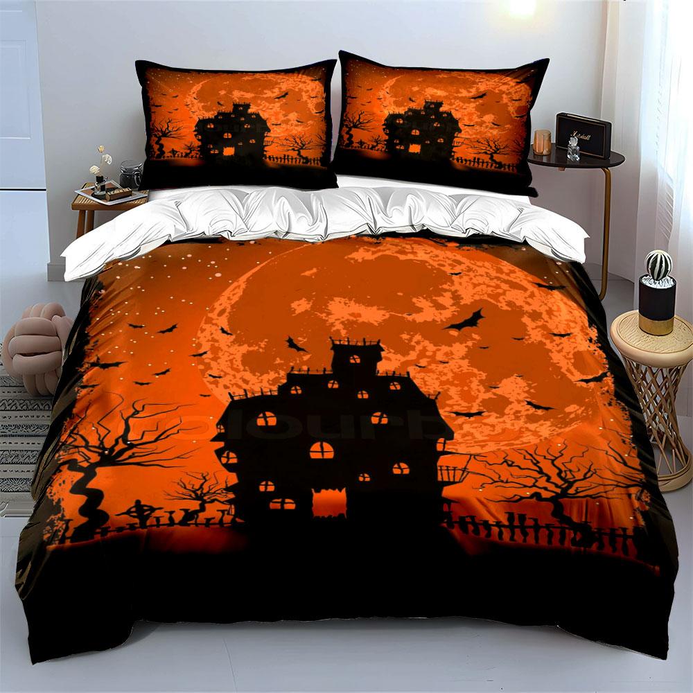 Haunted House, Bats, Moon. Bedding Sets Duvet Cover Sets Duvet Covers Pillowcases(1*Duvet Cover 2*Pillowcases Without Duvet Insert)